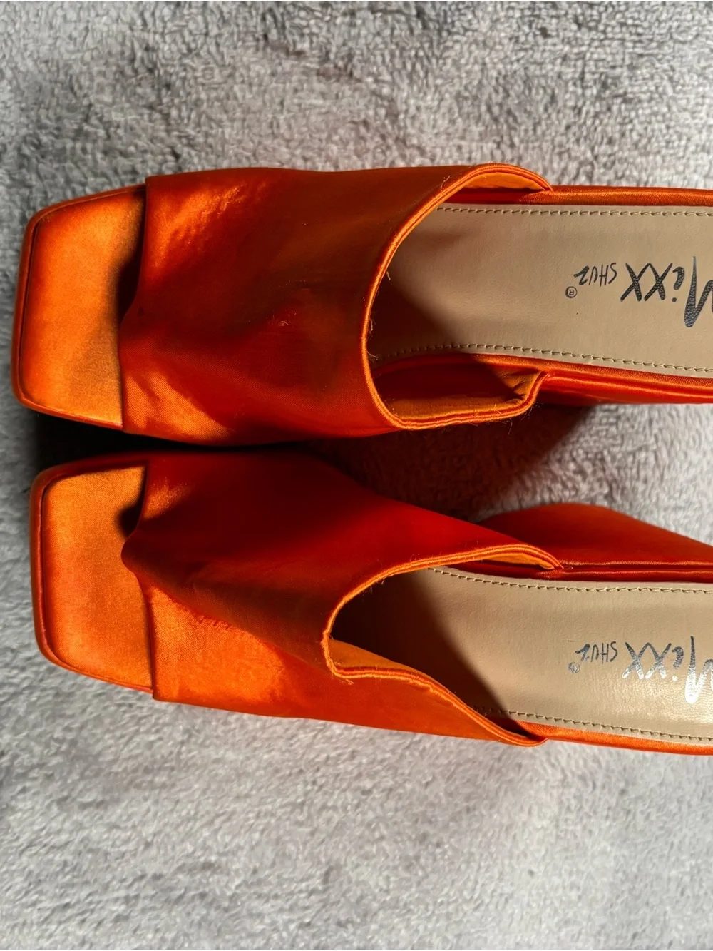 Y2K style platform wedges orange silky suede